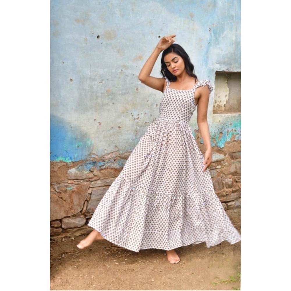 Daughters of India Manjari Maxi Dress Ruffle Cottagecore Floral White XL NWOT